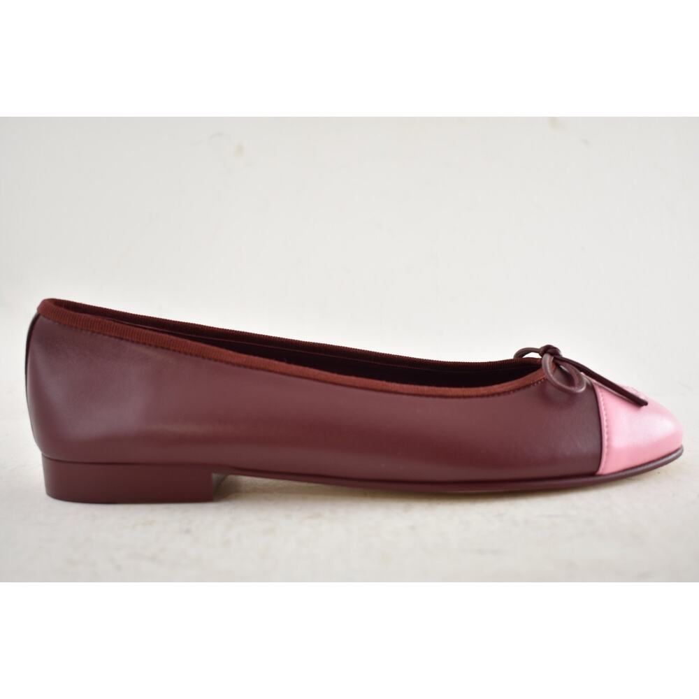 Chanel 26S Burgundy Red Pink Lambskin Leather CC Logo Ballet Ballerina Flat 37.5 - Picture 2 of 16